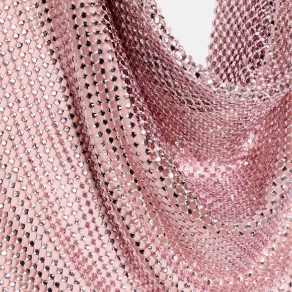 ZARA Rhinestone Baby Pink Sequin Drape Top - BRAND NEW - Picture 6 of 7